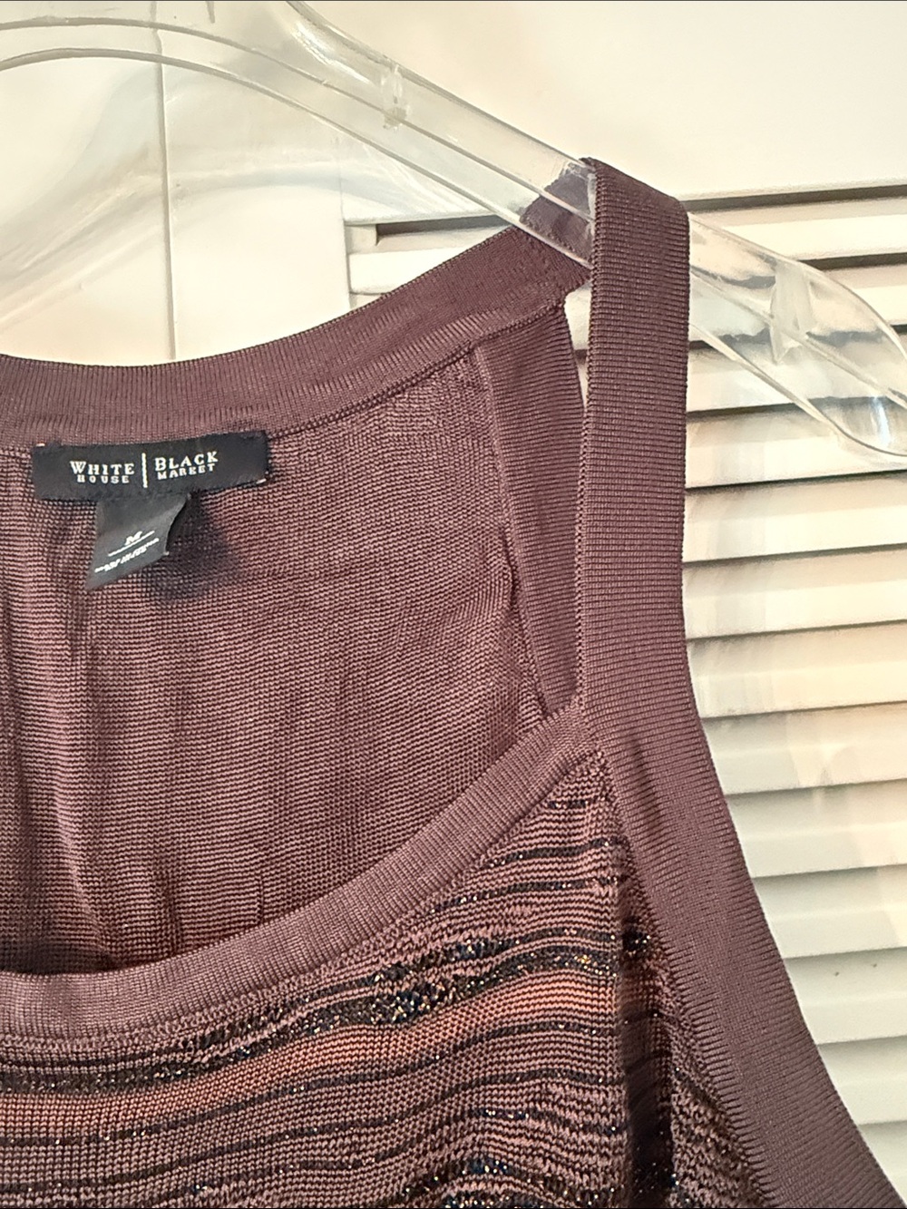 White House Black Market Brown Crochet-Striped Sleeveless Camisole - Picture 4 of 7